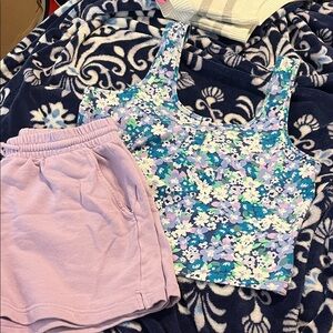 Old Navy Floral Tank Top and Lavender Shorts Set